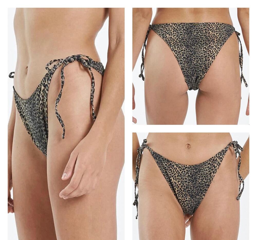 NEW Free People x Thrills Wayward String High Cut Animal Print Bikini Bottom Lg